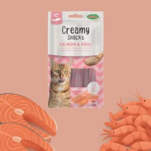 Aliments pour chat Creamy snacks pour chat au saumon et krill